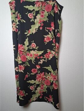 Emma James Long Black Red Floral Skirt Side-Zipper 16 Straight Skirt with Slit